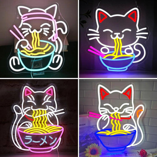 Fortune Cat Ramen Neon Sign Wall Decor